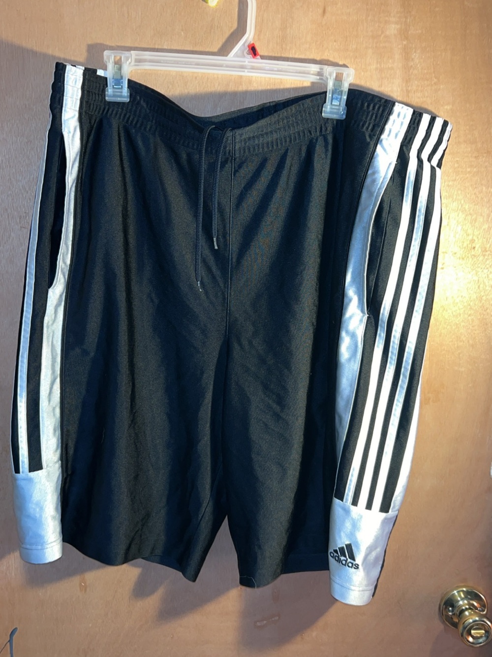 adidas Black Athletic Shorts with White Stripe Panels*